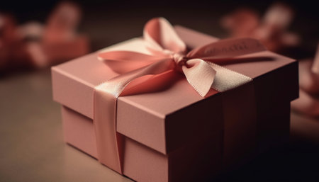 Wrapped gift box with shiny decoration still life generated by artificial intelligenceの素材