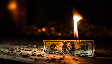 Burning US currency, risky addiction to smoking generated by artificial intelligenceの素材