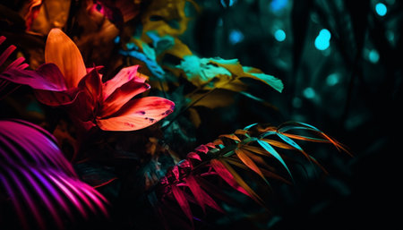 Vibrant colors of nature illuminate single flower generated by artificial intelligenceの素材