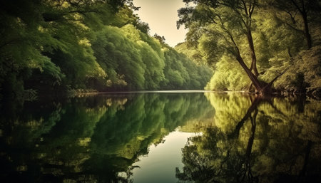 Tranquil scene of nature beauty in autumn generated by artificial intelligenceの素材