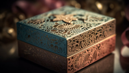 Ornate gold box, a gift of elegance generated by artificial intelligenceの素材