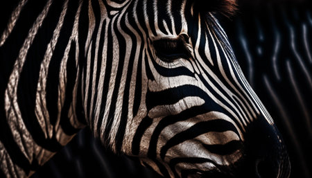 Striped elegance in nature zebra portrait close upgenerated by artificial intelligenceの素材