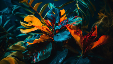 Vibrant colors of tropical rainforest flora and fauna generated by artificial intelligenceの素材
