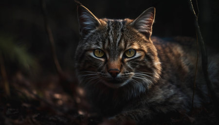 Cute kitten staring, whiskers and fur fluffy generated by artificial intelligenceの素材