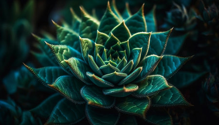 Fresh green succulent plant with sharp thorns generated by artificial intelligenceの素材