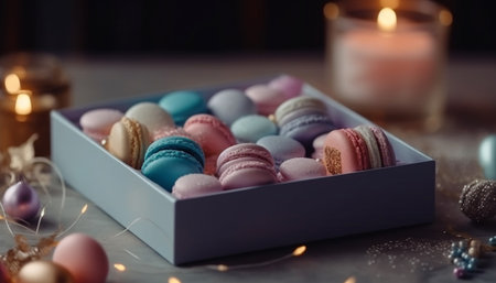 Gourmet French macaroon stack, a sweet indulgence generated by artificial intelligenceの素材