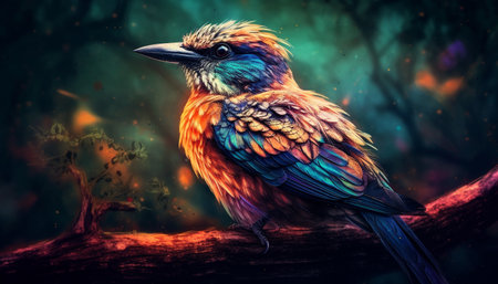 Majestic macaw perching on branch in rainforest generated by artificial intelligenceの素材