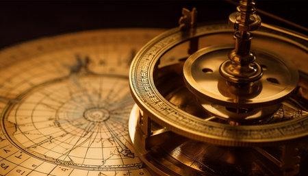 Antique brass compass guides successful nautical journey west generated by artificial intelligenceの素材