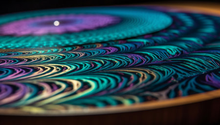 Vibrant circles spin in abstract pattern design generated by artificial intelligenceの素材