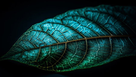 Leaf vein magnified, vibrant colors, abstract pattern generated by artificial intelligenceの素材
