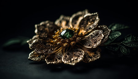 Shiny gold jewelry, gemstones, and elegance combined generated by artificial intelligenceの素材