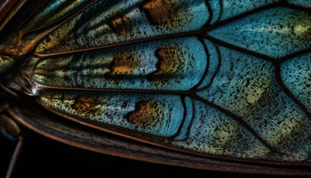 Vibrant butterfly wing, multi colored, close up beauty generated by artificial intelligenceの素材