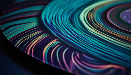 Smooth spinning disk with vibrant colors and patterns generated by artificial intelligenceの素材