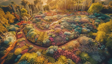 Multi colored leaves on tree in autumn forest generated by artificial intelligenceの素材