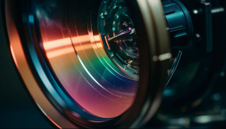 Futuristic machinery, metallic circle, modern design, blue backdrop generated by artificial intelligenceの素材