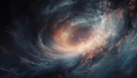 Glowing star field explodes in abstract design generated by artificial intelligenceの素材