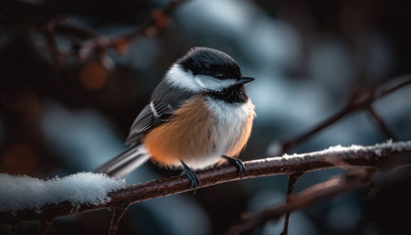 Great tit perching on branch, winter beauty generated by artificial intelligenceの素材