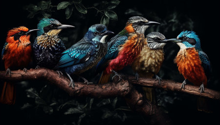 Multi colored bee eater perching on branch outdoors generated by artificial intelligenceの素材