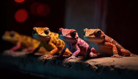 Gecko vibrant colors and pattern in focus generated by artificial intelligenceの素材