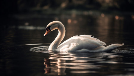 Elegant swan reflects natural beauty in tranquil pond generated by artificial intelligenceの素材
