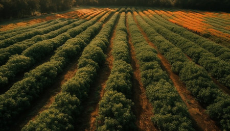 Vibrant flowers in a row, nature pattern generated by artificial intelligenceの素材