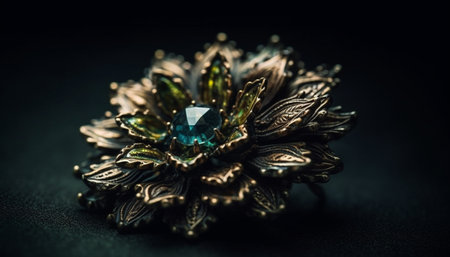 Shiny gemstone jewelry, gold and crystal elegance generated by artificial intelligenceの素材