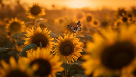 Sunflower blossom brightens meadow with vibrant yellow generated by artificial intelligenceの素材