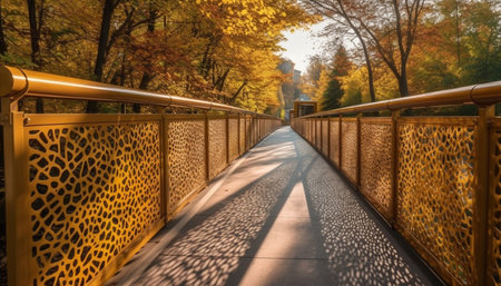 Vibrant autumn colors on man made bridge generated by artificial intelligenceの素材