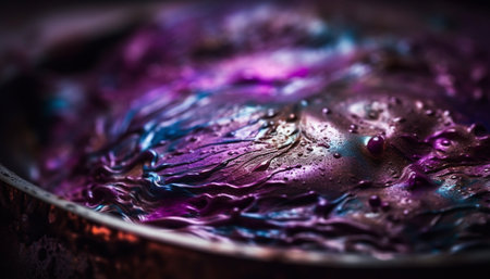 Abstract purple circle, wet with water drops generated by artificial intelligenceの素材