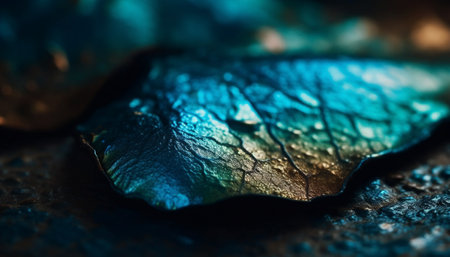 Fresh dew drops on green leaves glisten generated by artificial intelligenceの素材