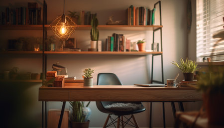 Modern home office with comfortable chair design generated by artificial intelligenceの素材