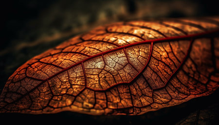 Vibrant yellow leaf vein pattern in close up generated by artificial intelligenceの素材