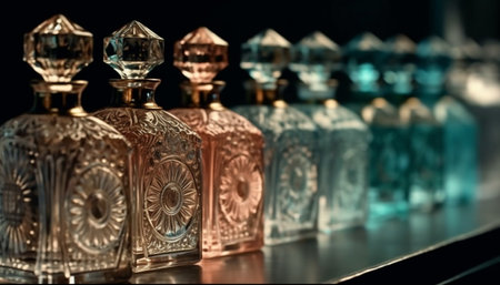 Shiny crystal bottle of whiskey on display generated by artificial intelligenceの素材