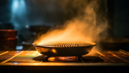 Gourmet grilled meat on hot barbecue grill generated by artificial intelligenceの素材