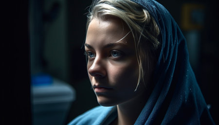 Beautiful young woman exudes confidence and elegance generated by artificial intelligenceの素材