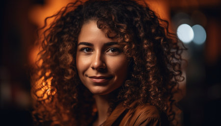 Young women smiling with confidence, indoors only generated by artificial intelligenceの素材