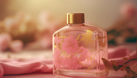Fresh pink blossom in glass jar container generated by artificial intelligenceの素材
