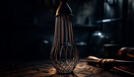 Rustic kitchen utensils collection on wooden table generated by artificial intelligenceの素材