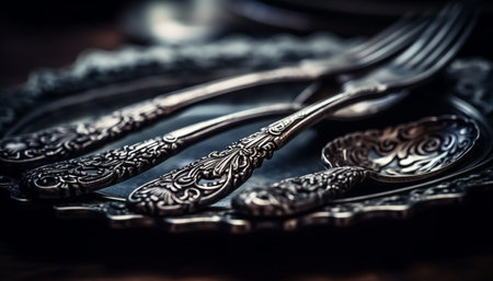Silver spoon, antique pattern, elegant souvenir gift generated by artificial intelligenceの素材