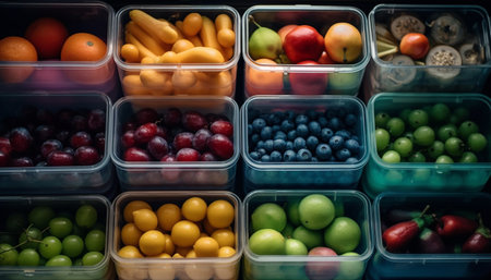 Fresh organic fruit bowl, a healthy snack generated by artificial intelligenceの素材