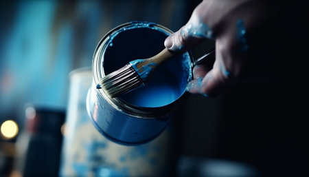 Men working in workshop, painting with creativity generated by artificial intelligenceの素材