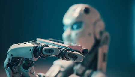 Futuristic cyborg with robotic arm works machinery generated by artificial intelligenceの素材