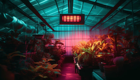 Modern underwater farm illuminates domestic room design generated by artificial intelligenceの素材