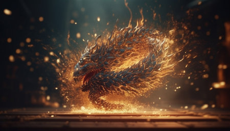 Glowing dragon tail splashing in underwater motion generated by artificial intelligenceの素材