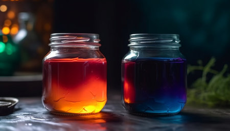 Fresh fruit cocktail in glass jar decoration generated by artificial intelligenceの素材