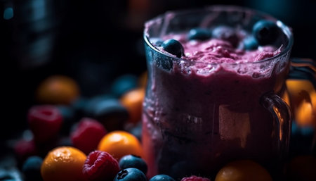 Sweet gourmet dessert berry milkshake indulgence generated by artificial intelligenceの素材