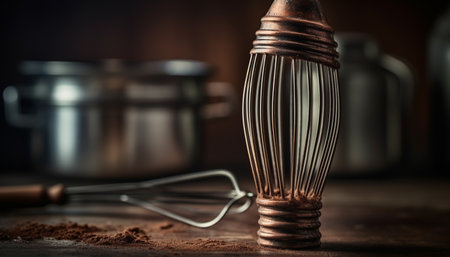 Rustic bowl with homemade chocolate dessert mix generated by artificial intelligenceの素材
