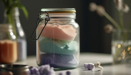 Fresh organic herbs in glass jar decoration generated by artificial intelligenceの素材