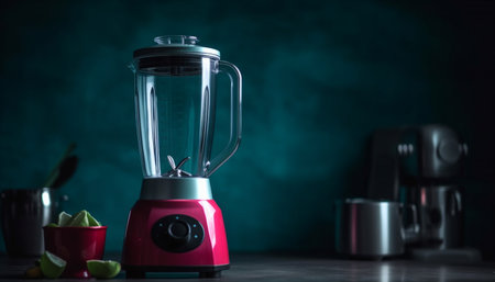 Fresh fruit blended in electric juicer generated by artificial intelligenceの素材