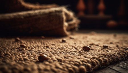 Rustic burlap tablecloth frames gourmet chocolate dessert generated by artificial intelligenceの素材